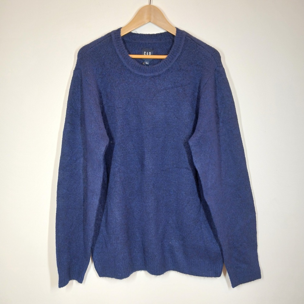 GAP Sweater Mens Large Medieval Blue Acrylic Blend Textured Knit Crewneck
